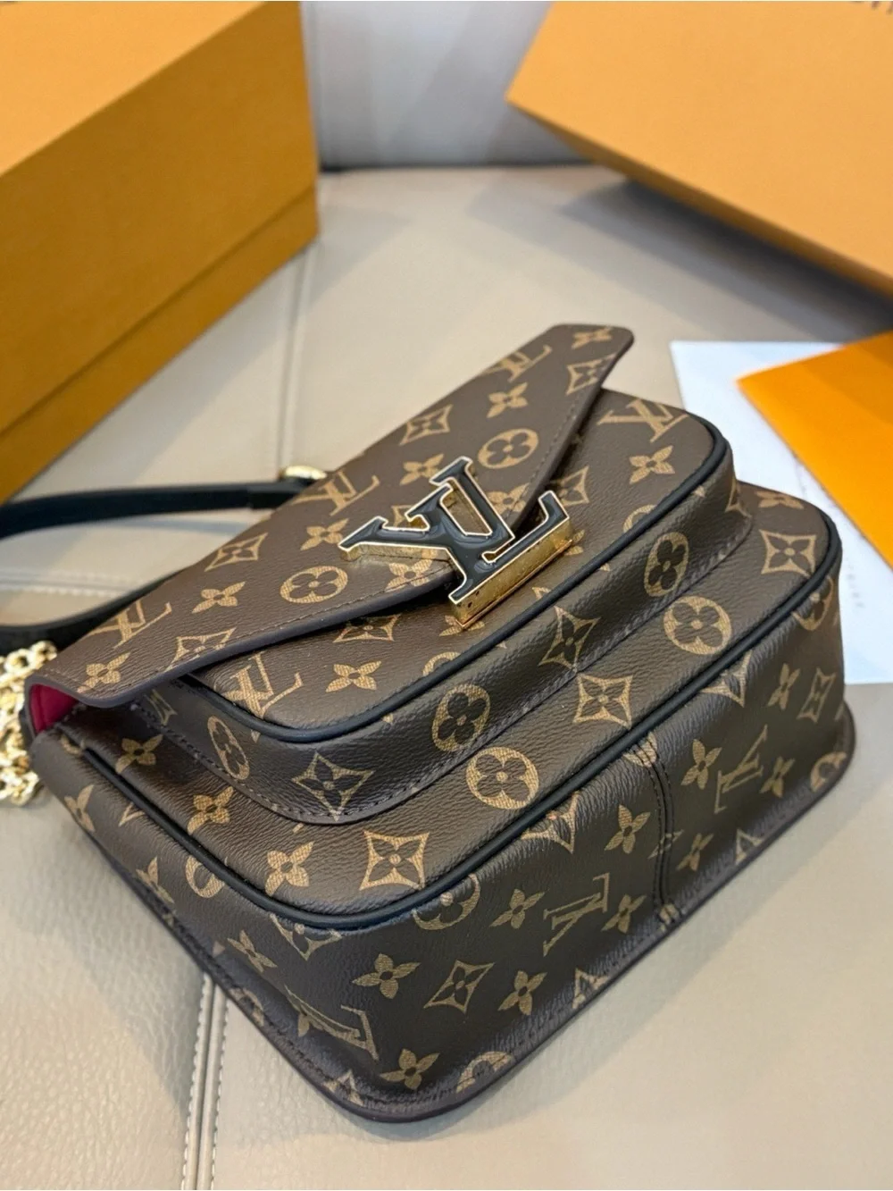 Louis Vuitton Brown Monogram Shoulder Bag with Gold Chain